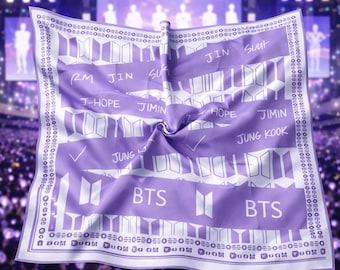 Kpop Idol Bandana both sides printed Square Silk Scarf, Kpop world tour 2026 Borahae purple Fan Made Merch Concert