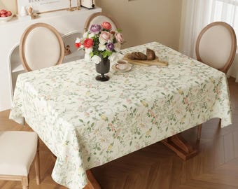 French Country Floral Tablecloth, Vintage Cottagecore Rectangular Table Cover, Elegant Shabby Chic Dining Decor for Weddings and Parties
