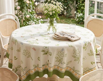French Country Floral Tablecloth,Vintage Floral Tablecloth,Shabby Chic Garden Table for Indoor Outdoor Dining Decor