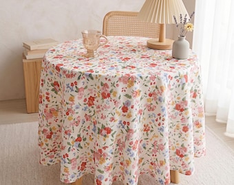 French Country Floral Tablecloth, Vintage Cottagecore Flower Table Cover, Shabby Chic Garden Party Decor, Housewarming Gift