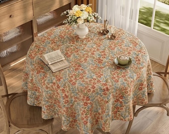 French Country Floral Round Tablecloth,Vintage Garden Table Cover for Dining Room,Rustic Cottagecore Kitchen Decor Wedding &Party Tablecloth