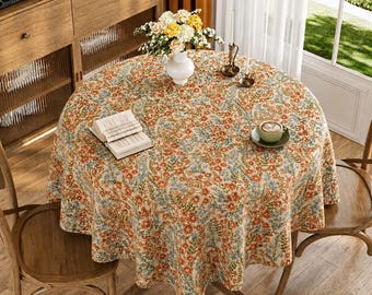 French Country Floral Round Tablecloth,Vintage Garden Table Cover for Dining Room,Rustic Cottagecore Kitchen Decor Wedding &Party Tablecloth