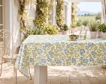 French Country Blue Floral Tablecloth,Vintage Style Rectangle Round Outdoor Garden Table Cloth, Kitchen Table Decor,Wedding Holiday & Events