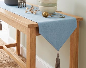 Custom Linen Table Runner with Tassels, Farmhouse Table Decor, Personalized Solid Color Table Runner for Dining Table, Kitchen Decor Gift