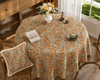 Boho Floral Tablecloth,Personalized Floral Pillow Cover,Vintage Garden Table Cover,Rustic Cottagecore Kitchen Decor Wedding &Party