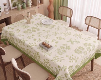 Rustic Farmhouse Table Cover, Sage Green Floral Tablecloth,Green Floral Tablecloth Tables,Table for Indoor Outdoor Dining Decor