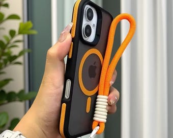 Funda mate MagSafe para iPhone con cordón – Protección antigolpes con borde reforzado.