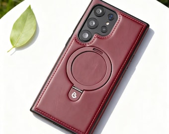 Funda retro de cuero con soporte de anillo para Samsung Galaxy S22-S26 Plus MagSafe