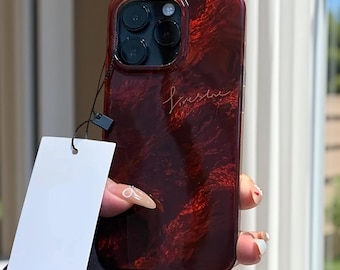 Funda retro de mármol rojo para iPhone: cubierta brillante a prueba de golpes para modelos de iPhone.