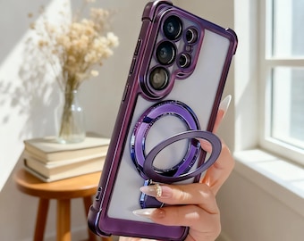 Funda magnética de acrílico transparente con soporte de anillo para Samsung Galaxy S26 S25 S24 S23