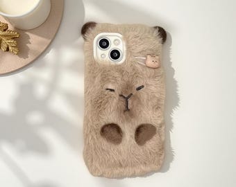 Funda de peluche de capibara para iPhone – Funda protectora de suave piel de animal