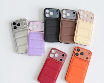 Funda tipo chaqueta acolchada para iPhone 15-17 Pro Max, con protector acolchado.