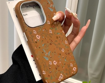 Funda para iPhone con textura de lichi floral pequeño: Funda protectora a prueba de golpes (17-13 Pro Max)
