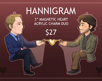 Hannigram 3" dubbelzijdige acrylbedel magnetisch hart Duo