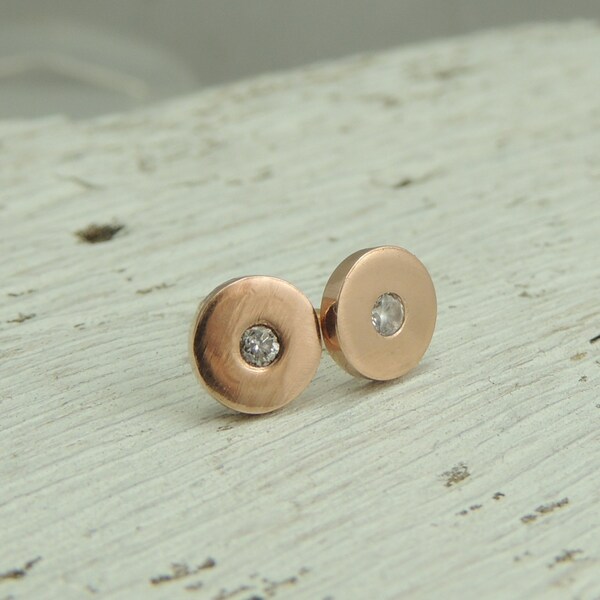 Diamond 14k Rose Gold Dot  Studs, Rose Gold Earrings, Rose Gold Studs, Diamond Earrings, Simple Earrings, Petite Earrings, Eco Friendly