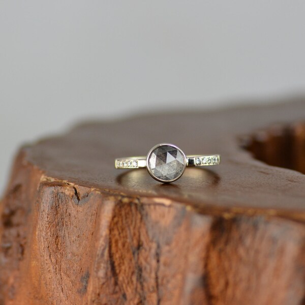 Rose Cut Diamond Engagement Ring 14k White Gold