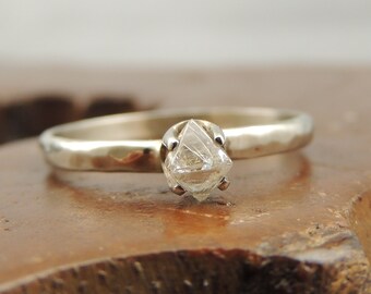 Gem Quality Uncut Diamond 14k White Gold Ring, Handmade Engagement, Uncut Diamond, Octahedron Shape Rough Diamond, Uncut Diamond Ring