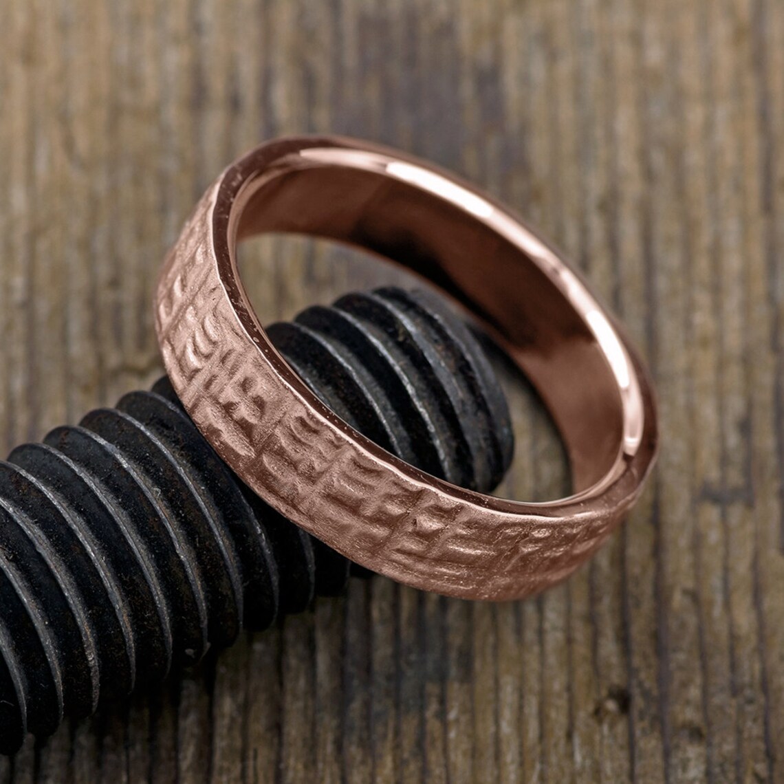 6mm 14k Rose Gold Mens Wedding Band Textured Matte Etsy