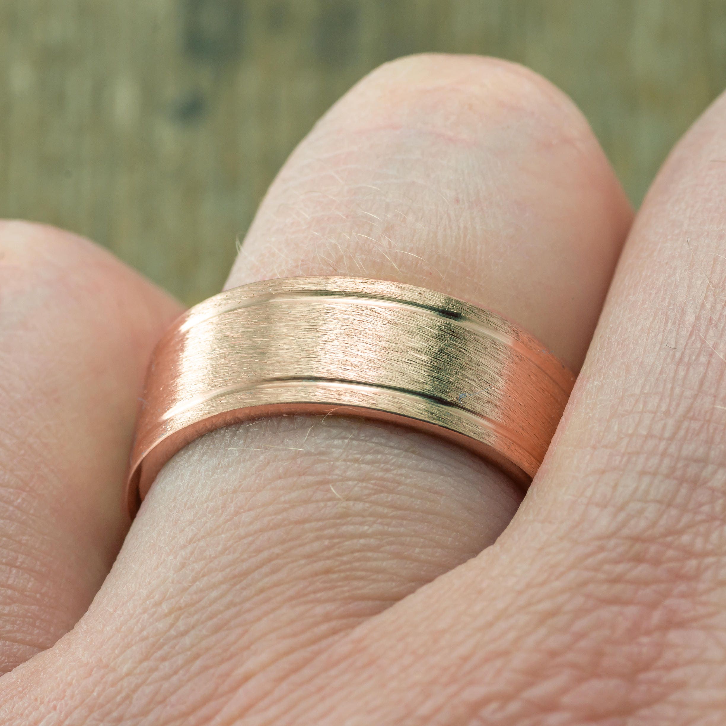 8mm 14K Rose Gold Mens Double Channel Wedding Ring Brushed | Etsy