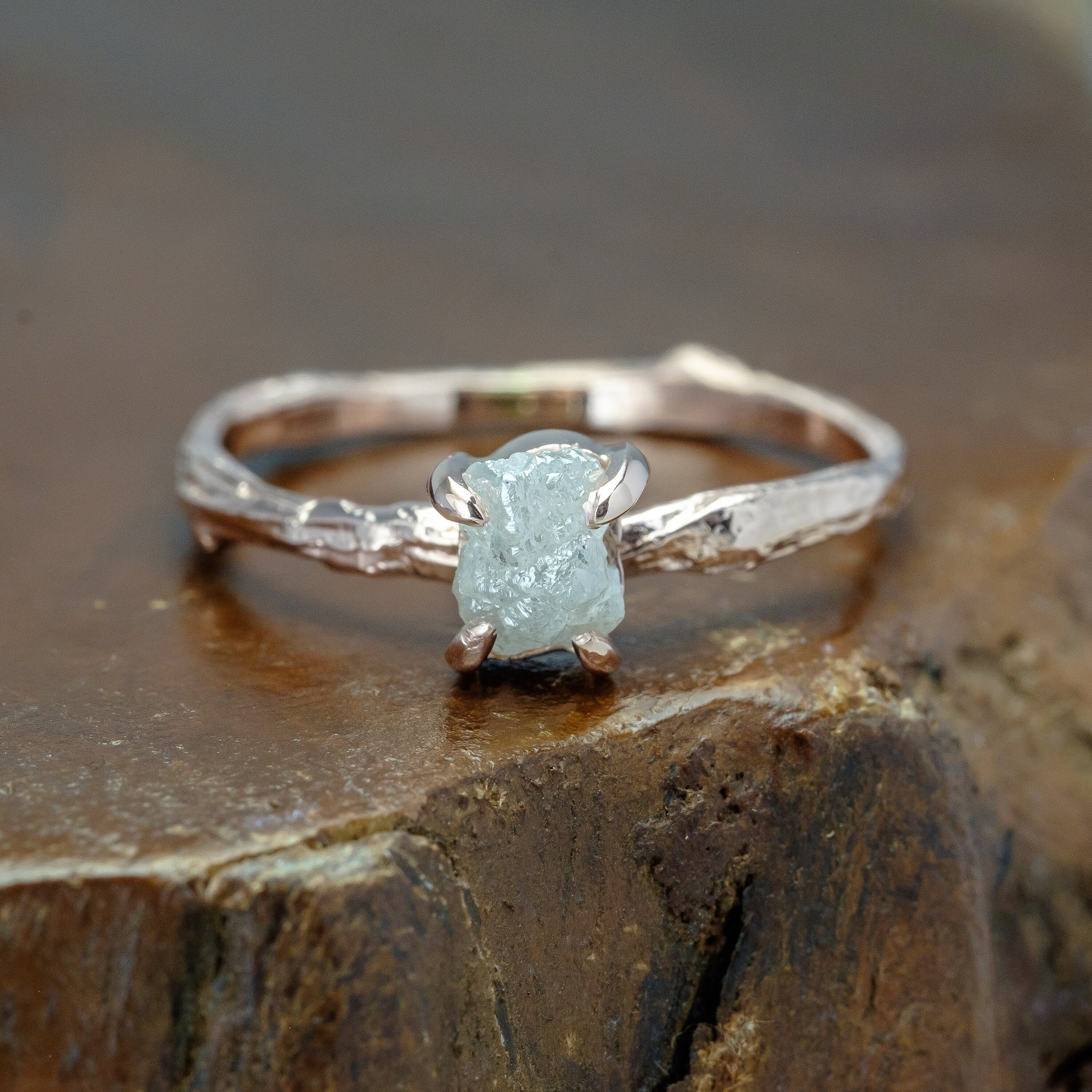 1 Carat Rough Diamond Branch Engagement Ring 14K Rose Gold Etsy