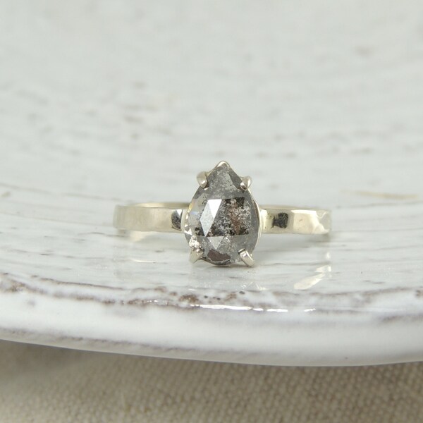 Black Diamond Engagement Ring, 14k White Gold Ring