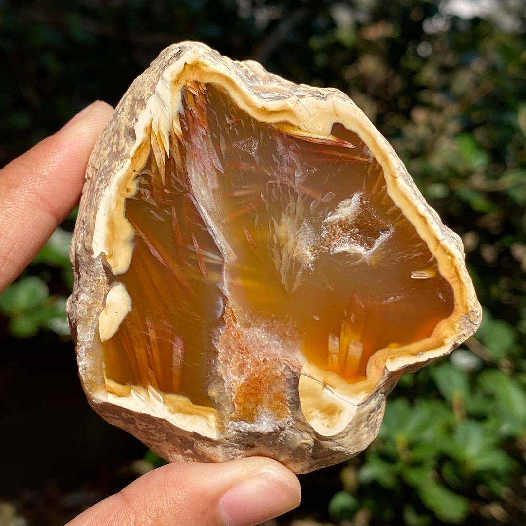Sagenite Agate Slab 77x66x20mm | Golden Needle Inclusions - Etsy