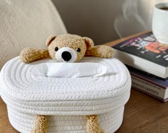 Soporte para pañuelos con forma de osito y conejito, funda de algodón para pañuelos, organizador de pañuelos con diseño de dibujos animados kawaii, decoración para el baño de la habitación del bebé, almacenamiento para el hogar