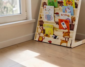 Kids Wooden Bookshelf Storage, Movable Children Bookcase, Multi Layer Toy Organizer, Floor Standing Reading Shelf, Nursery Furniture