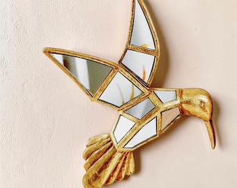 Golden Bird Wall Mirror Hummingbird Mirror Resin Wall Decor Gold Hanging Mirror Luxury Wall Art Vintage Home Decoration
