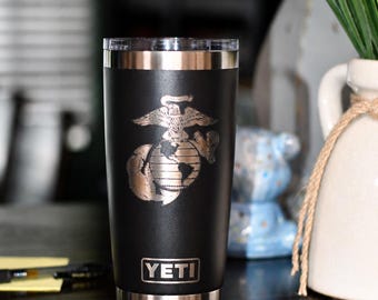 Marine Corps YETI Mug, USMC Eagle Globe & Anchor Laser Engraved Rambler, Veteran Gift, Marine Coffee Mug, Semper Fi Tumbler