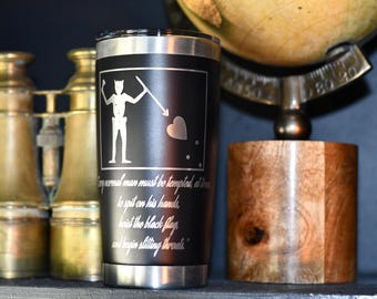 Vaso pirata grabado, ¡Alzad el Black!, taza de acero inoxidable de 590 ml grabada con láser, regalo para hombres, artículos para veteranos, Jolly Roger, Barbanegra