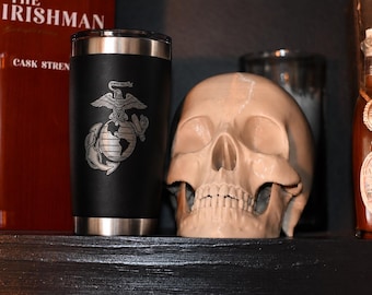 Marine Corps Mug, USMC Eagle Globe & Anchor Laser Engraved Rambler, Veteran Gift, Marine Coffee Mug, Semper Fi Tumbler