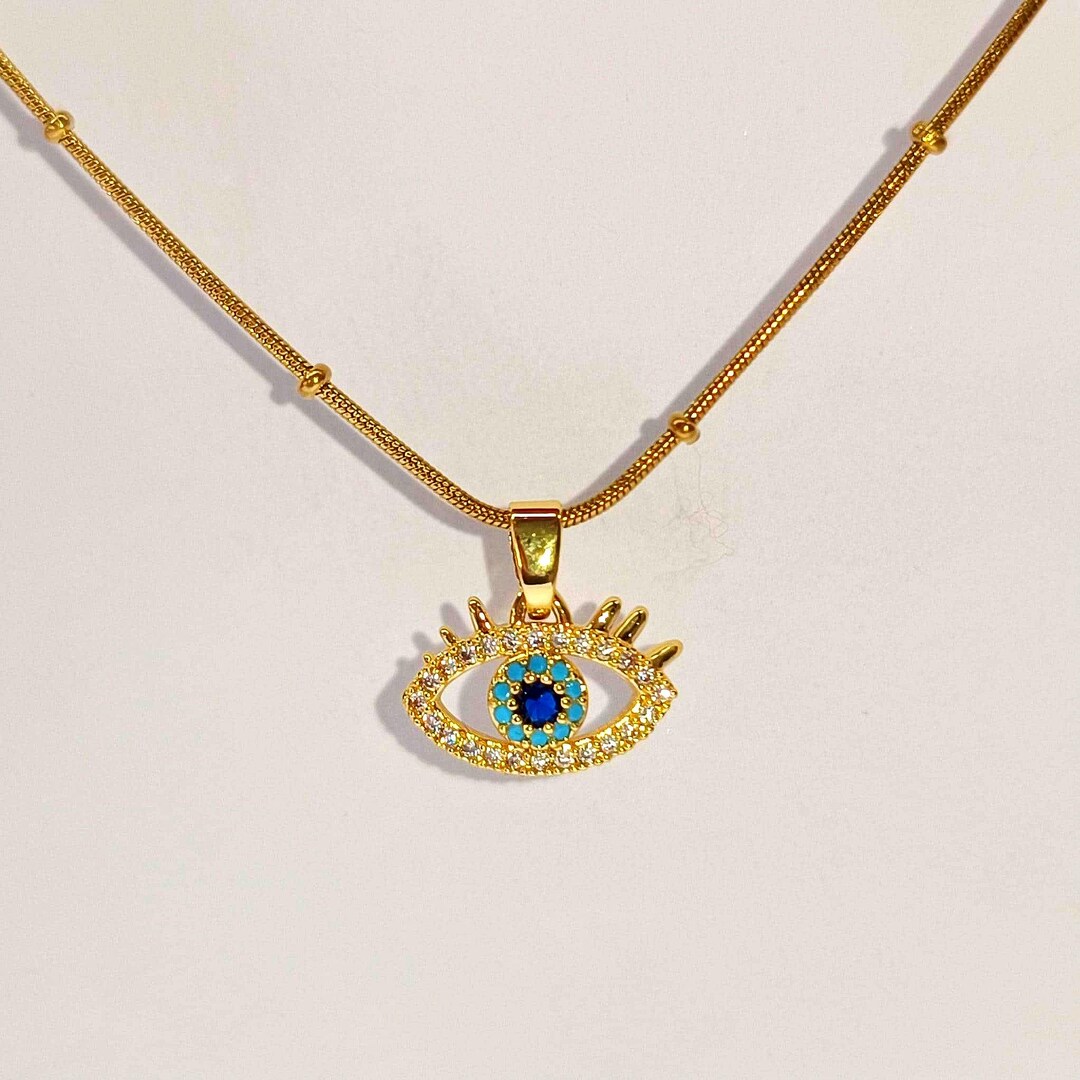 Gold Evil Eye Pendant Necklace | Stone Studded Protective Charm ...