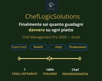 Food Cost Management Software in Excel for Delis and Restaurants | Recipe Margin Calculation, FIFO Waste | Made by a Professional Chef | Italian
