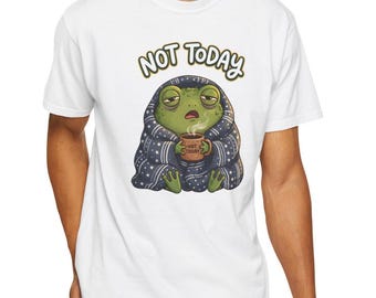 Rolig groda-tröja komfortfärger inte idag groda-tröja mysig groda grafisk tröja sömnig groda filt-tröja introvert kaffe-tröja, söt meme-tröja