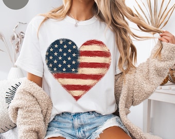 Patriotic Heart Flag Shirt, Comfort Colors 1717 4th of July Tee, USA 250 Years Shirt, Vintage American Flag Heart T-Shirt
