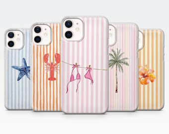 Strand zomer telefoonhoesje Beachy schattige streep hoes voor iPhone 17Pro, 16, 15 14, 13, 12, Samsung S26, S25, S24, S23Fe, A16, A56, Pixel 10, 9Pro