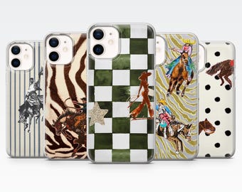 Cowboy Phone Case Rodeo Cowgirl Print Cover for iPhone 17Pro, 16, 15, 14, 13, 12, Samsung S26, S25, S24, S23Fe, A16, A56, Pixel 10, 9Pro