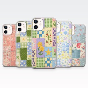 Patchwork Handyhülle Quilt Cottage core Cover für iPhone 17Pro, 16, 15, 14, 13, 12, Samsung S26, S25, S24, S23Fe, A16, A56, Pixel 10, 9Pro