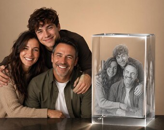 Personalized 3D Crystal Cube w/Light Base, Custom Laser Engraved Etched Picture Crystal Brick Cube, Anniversary Keepsake Gift for Him