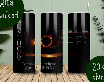 Totality Eclipse 2024 Eclissi solare Kentucky Cities Eclipse, 20 oz Skinny Tumbler Sublimation Design Download digitale PNG istantaneo, Roadtrip