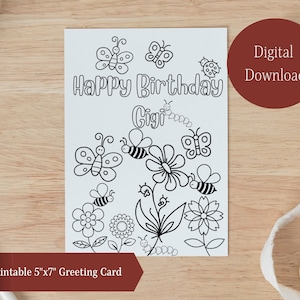 Cartão de aniversário colorido de feliz aniversário Gigi, cartão de felicitações Gigi, cartão de felicitações de vaca, flores para cartão de aniversário Gigi para colorir, feliz aniversário