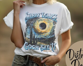 Totality Eclipse 2024 Solar Eclipse Van Gogh Style, Vintage Eclipse, Sublimation Design Bundle 2 Download PNG Light Dark Solid Grunge Design