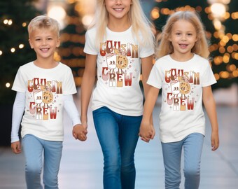 Retro Cousin Crew Shirt, Cookies Milk Christmas Matching Kid Shirts Family Christmas Extended Family Groovy Cousin Toddler Kids