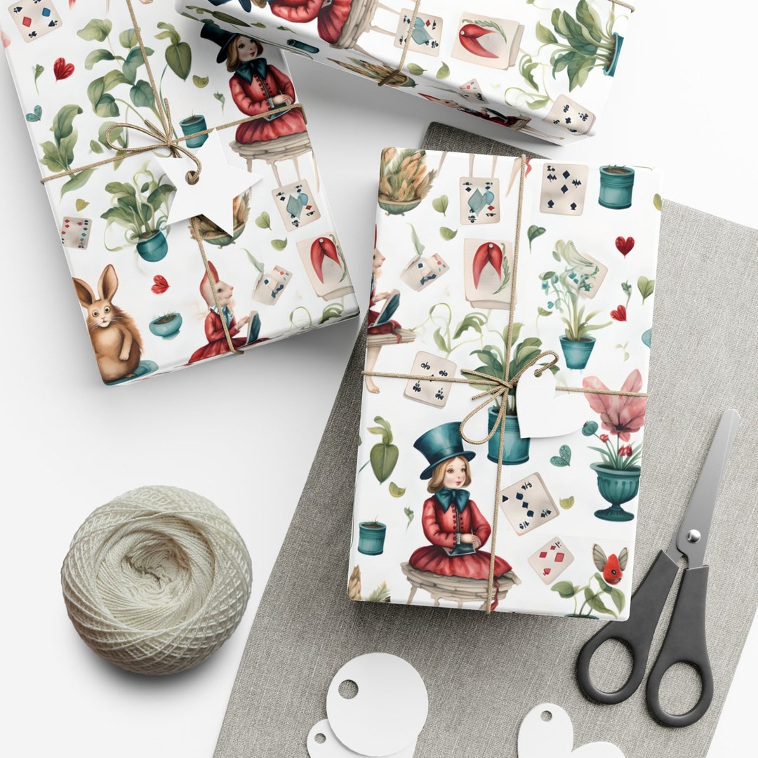 Whimsical Alice White Rabbit Cottage Core Christmas Gift Wrap, Alice ...