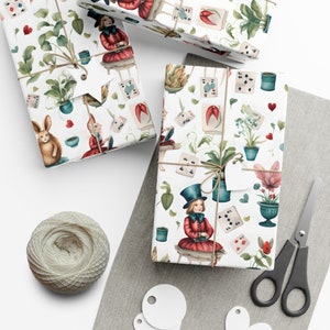 Whimsical Alice White Rabbit Cottage Core Christmas Gift Wrap, Alice wonderland Rabbit Gift Wrap Cottagecore Fairycore Gift Wrap, Christmas