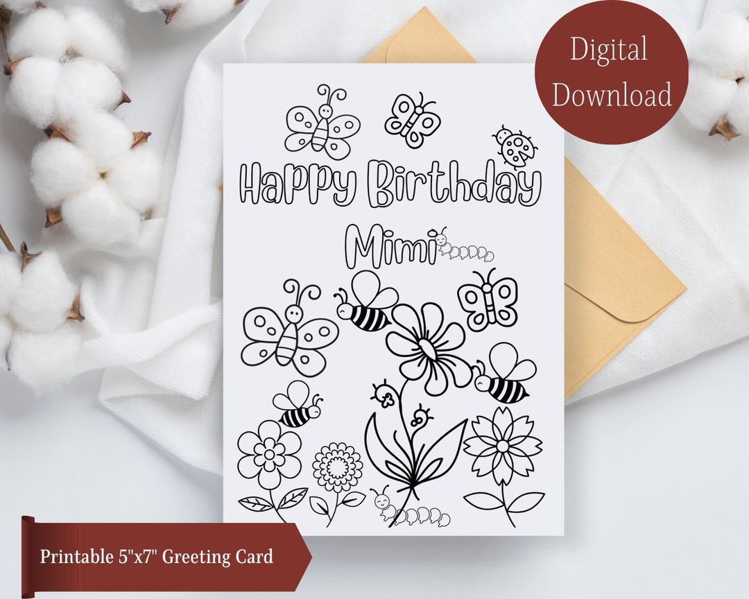 Colorable Happy Birthday Mimi Birthday Card, Mimi Greeting Card, Mimi