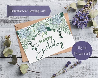 Druckbare Sukkulenten Aquarell Blumen Geburtstagskarte, Blumen Geburtstagskarte, Geburtstagskarte für sie, digitaler Download, Geburtstag für sie