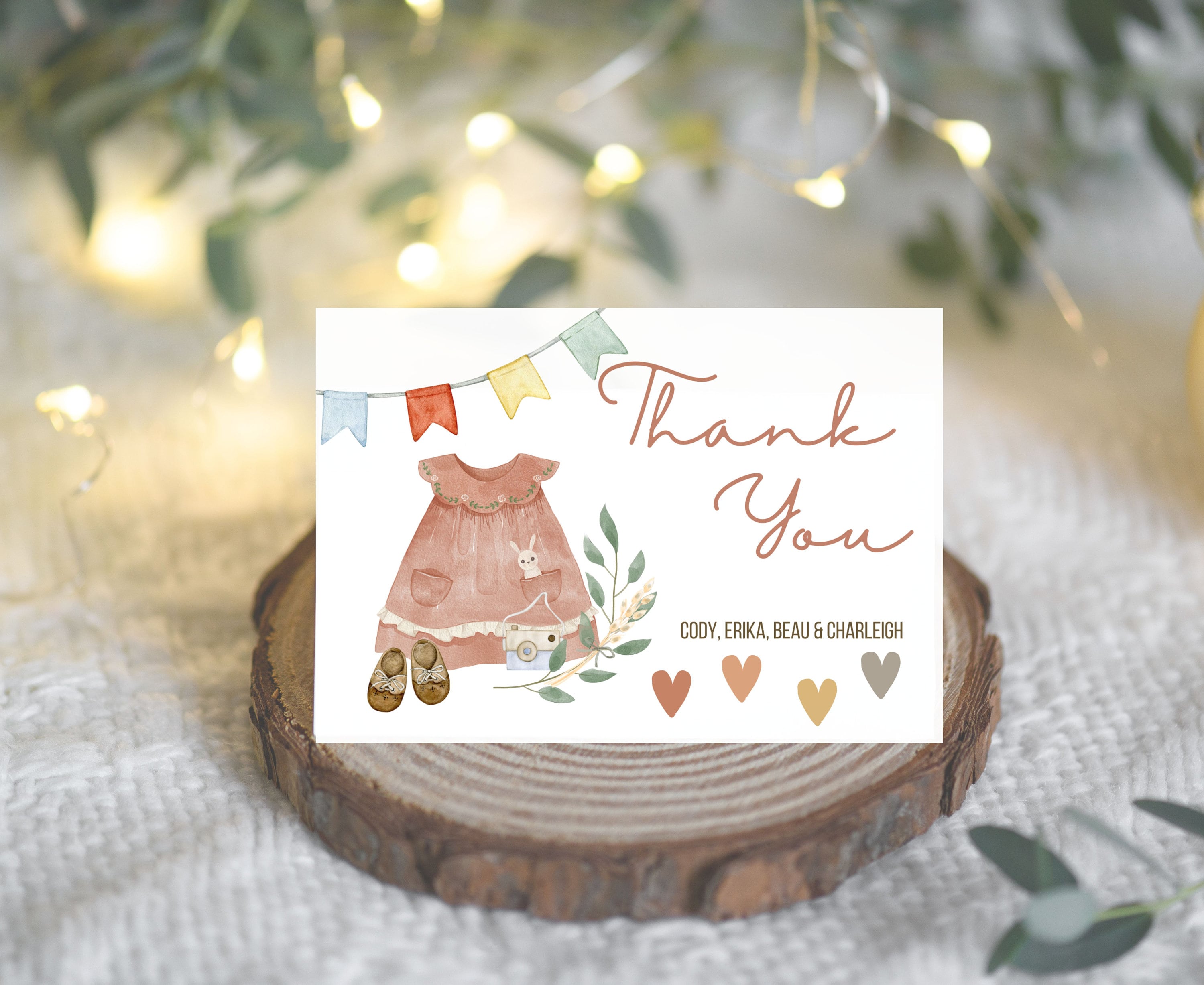 PRINTED Thank You Cards Boho Baby Girl Shower Thank You Etsy