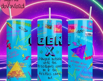 Gen X, Generation X, Retro, 80's Kid, Leopard Print, 20 oz Skinny Tumbler Sublimation Design Digital Download PNG Instant DIGITAL,